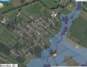 Aerial view with flood risk from rivers