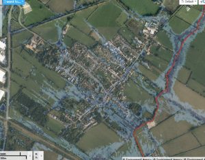 Aerial view with flood risk from surface water