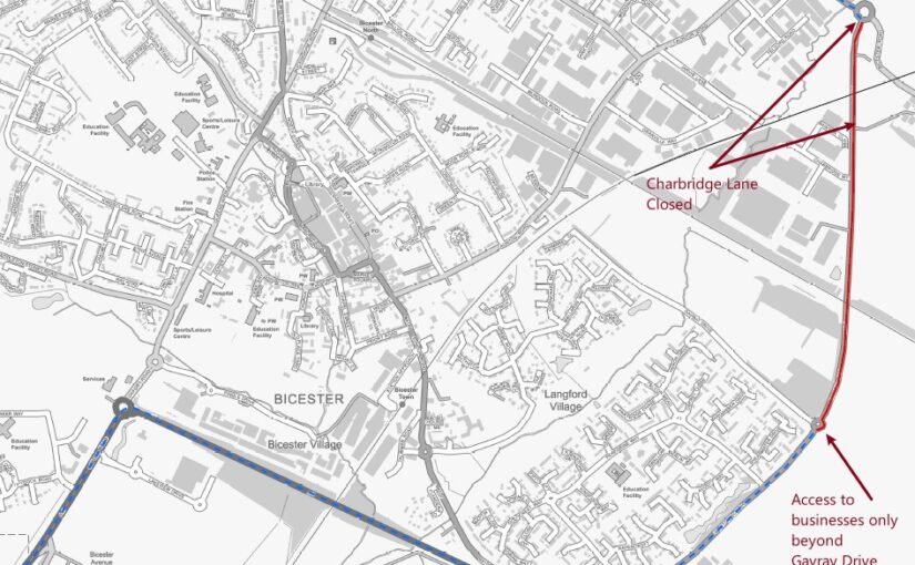 Map showing road closure